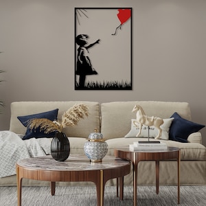 BANKSY Balloon Girl Metal Wall Art, Banksy Girl con globo, gran arte de graffiti Banksy, decoración moderna de la pared para la sala de estar, decoración del hogar imagen 3