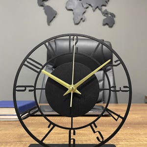 Metal Modern Tabletop Clock, Silent Clock, Desktop Metal Clock, Home Office Clock Art, Desk Clock, Housewarming Gift, Wanduhr, Shelf Decor image 2