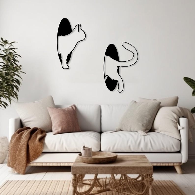 Cat Decors Metal Wall Art, Metal Cat Line Art, Cat Lovers Gift, Cat Metal Sign, Cat Wall Decor, Pet Lover Gift, Animal Decor,Minimal Cat Art image 7