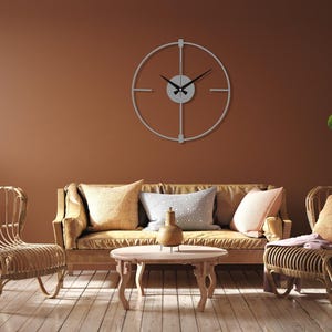 Black Minimalist Clock, Boho Wall Clock, Living room Metal Clock, Wall Clock Art, Design Wall Clock,Silent Modern Wall Clock,Home Decor Gift Silver