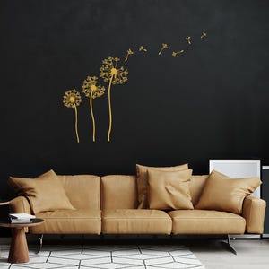 Decorazione murale in metallo a forma di fiore di tarassaco, arte murale con tarassaco, decorazione unica per la casa, decorazione naturale per il soggiorno, tarassaco Patel, semi volanti di Pusteblume Gold