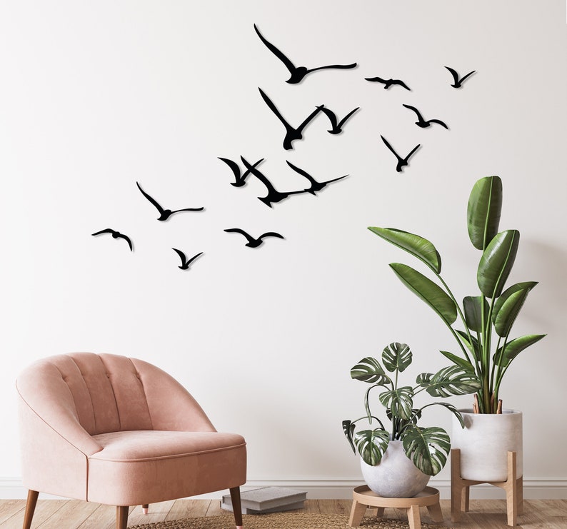 Flock of Birds Metal Wall Art, Steel Birds Wall Decor, Unique Home Decor,Birds Sign,Living Room Wall Art,Beach House Decor,Housewarming Gift Black