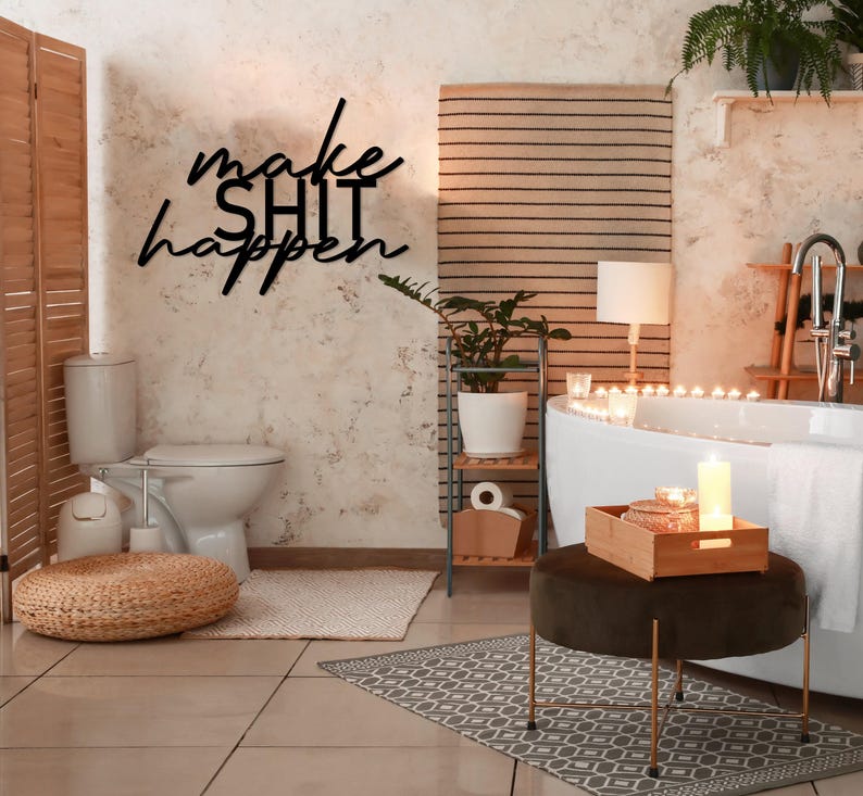 Make Shit Happen Metal Bathroom Wall Art, Funny Bathroom Sign, Restroom Wall Decor, Above Toilet Art, Unique Wall Words, Housewarming Gift image 5