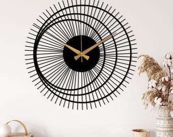 Black Minimalist Large Wall Clock, Modern Design Wall Clock, Unique Silent Wall Clock, Livingroom Clock for Wall, Home Decor Wall Clock Art