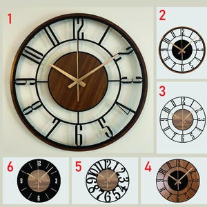 Mid Century Modern Wood and Metal Wall Clock, Large Metal Wooden Wall Clock, Farmhouse Style Clock Gift, Unique Silent Clock,Wood Clock Gift