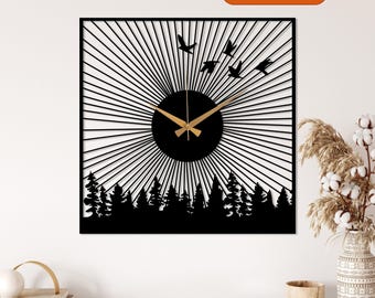 Nature Design Large Wall Clock, Metal Silent Tree Wall Clock, Modern Livingroom Clock, Outdoor Forest Decoration, Housewarming Gift, Wanduhr