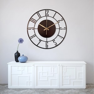 Hammered Bronze Wall Clock, Industrial Clock Gift, Large Mid Century Modern Metal Wall Clock, Unique Silent Wall Clock Gift,Brown Wall Clock image 3