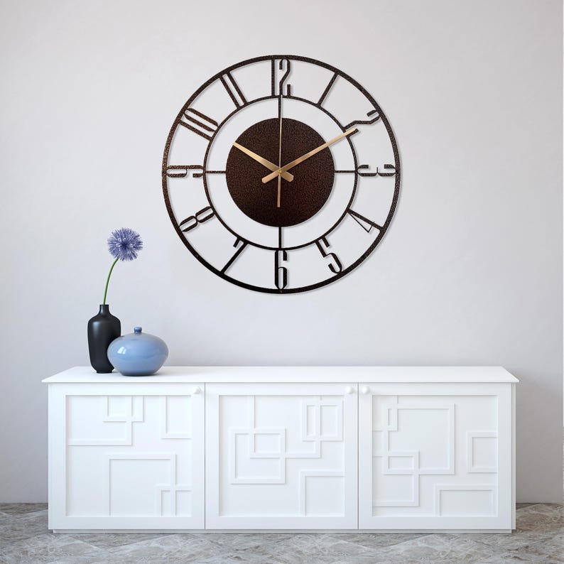 Hammered Bronze Wall Clock, Industrial Clock Gift, Large Mid Century Modern Metal Wall Clock, Unique Silent Wall Clock Gift,Brown Wall Clock image 3
