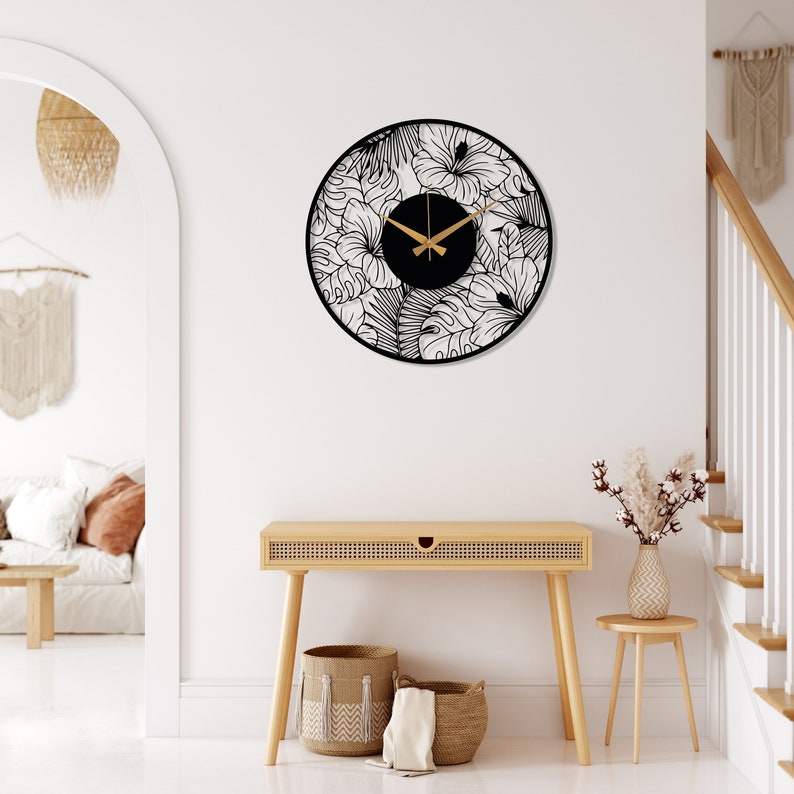 Poppy Flower Metal Wall Clock, Flower Art Design Wall Clock, Modern Minimalist Wall Clock,Silent Cute Wall Clock Gift,Large Livingroom Clock image 2