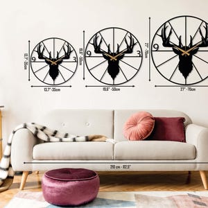 Metal Deer Wall Clock, Deer Head Wall Clock, Farmhouse Wall Clock, Mid-century Oversize Wall Clock, Outdoor Metal Wall Clock, Horloge Murale image 8