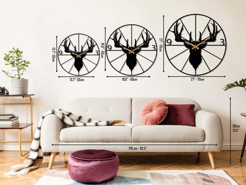 Metal Deer Wall Clock, Deer Head Wall Clock, Farmhouse Wall Clock, Mid-century Oversize Wall Clock, Outdoor Metal Wall Clock, Horloge Murale image 8