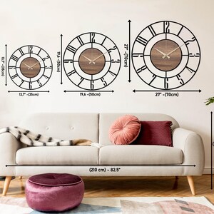 Black Large Wall Clock, Modern Wooden Wall Clock, Mid Century Silent Clock, Retro Wall Clock, Unique Clock for Wall, Metal Wooden Home Clock image 12