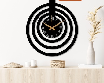 Black Metal Large Wall Clock, Minimalist Livingroom Silent Wall Clock, Modern Design Wall Clock Art,Wanduhr,Horloge Murale,Housewarming Gift