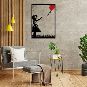 BANKSY Balloon Girl Metal Wall Art, Banksy Girl con globo, gran arte de graffiti Banksy, decoración moderna de la pared para la sala de estar, decoración del hogar imagen 6