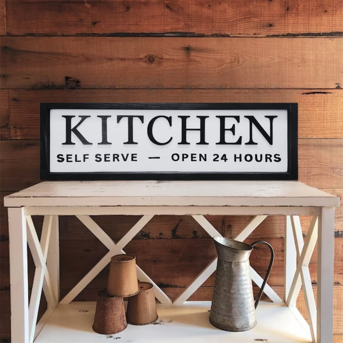 Kitchen Self Serve Open 24 Hours, Kitchen Wooden Sign, Farmhouse