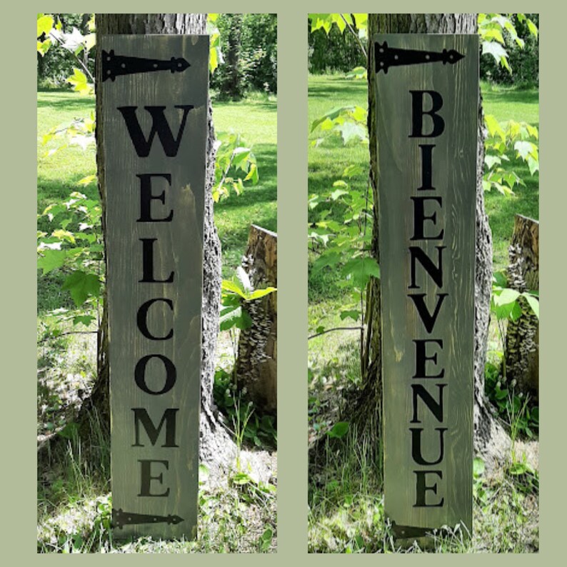 Porch Sign Bienvenue Porch Sign Outdoor Sign Flower Etsy Canada