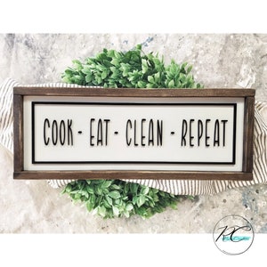 Cook Eat Clean Repeat, Kitchen wood sign, Wood sign decoration, Wall decoration, Kitchen decor, Dinning room decoration, Funny sign,