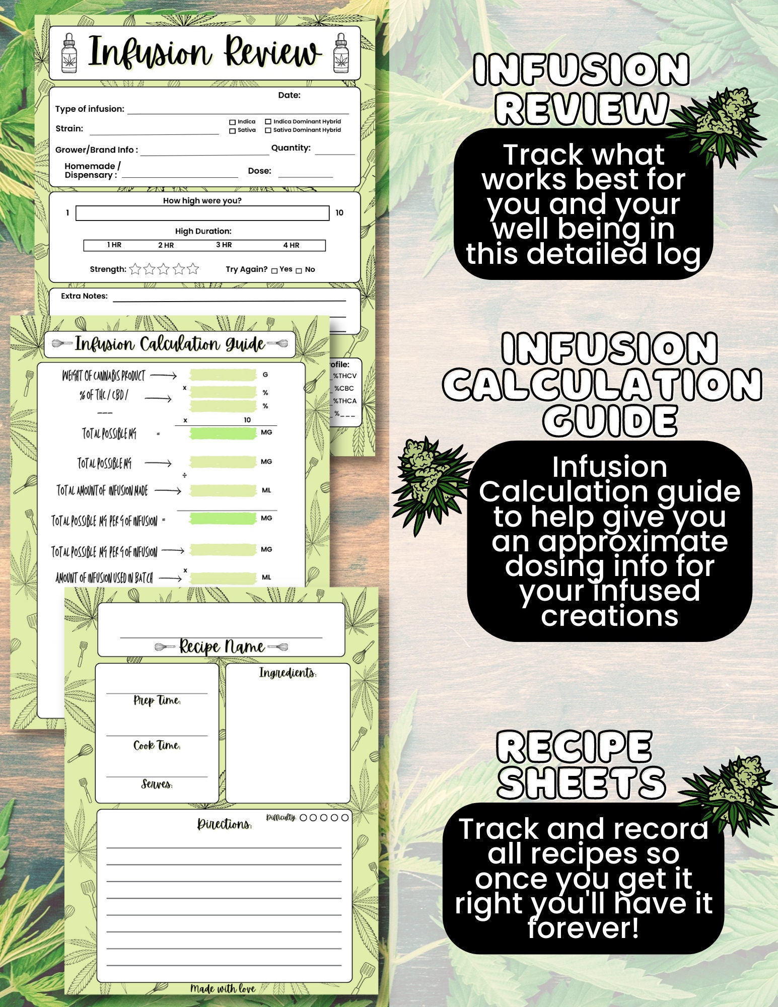Cannabis Recipe Journal / Printable Stoner Bundle / Edible Log / Dosage