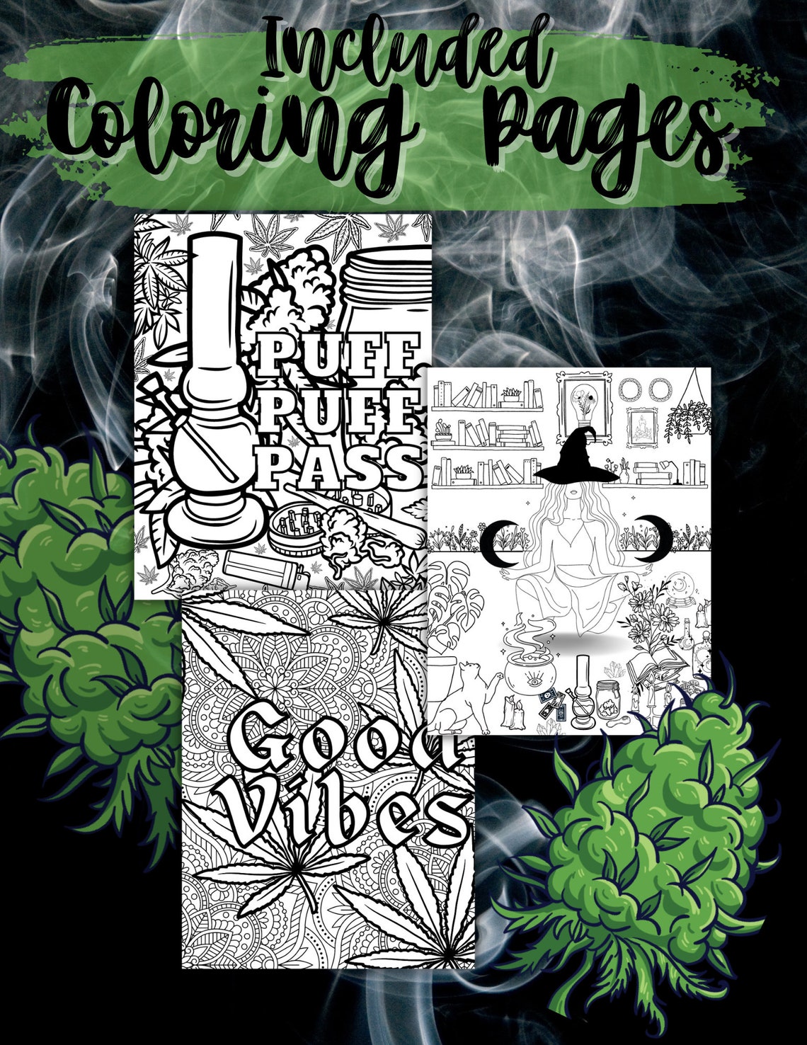 Unique 420 Coloring Pages | Adult Gift | Stoner Printable | Witch ...