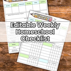 Editable Homeschool Checklist | Printable, Digital | Homeschool Planner, Daily Schedule for Kids, School Routine, Student Template | PDF
