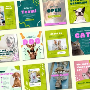 100 Canva Templates for Pet Businesses | Social Media for Dog & Cat Services | Veterinary, Grooming, Pet Shop | Editable Instagram Kit