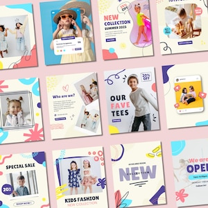 Plantillas Canva para Moda Infantil | Tienda de Ropa para Niños y Bebés | Redes Sociales Boutique | Instagram Editable para Negocios Kids
