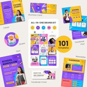 Kit de Marca Educativo en Canva | Redes Sociales Escuela y Guardería | Papelería para Profesores | Paquete Completo de Marketing Escolar