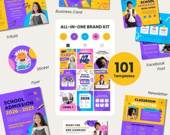 Education Brand Kit Canva Templates | School Daycare Social Media | Teacher Stationery | Complete Kindergarten Marketing Bundle