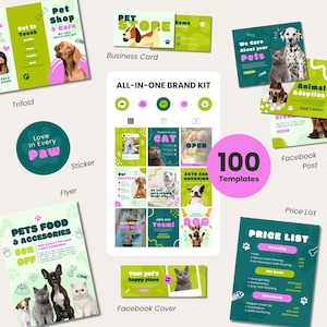 Kit para Negocio de Mascotas en Canva Editable | Redes Sociales de Perros y Gatos | Plantillas Veterinarias | Grooming