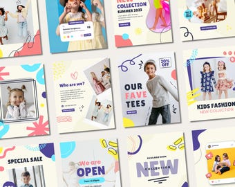 90+ Canva Templates for Kids Fashion | Children’s Clothing Store | Social Media for Boutiques | Editable Instagram Kit for Small Shops