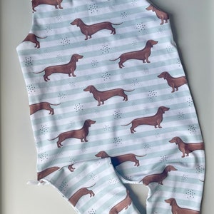 Sausage dogs chocolate and mint baby romper