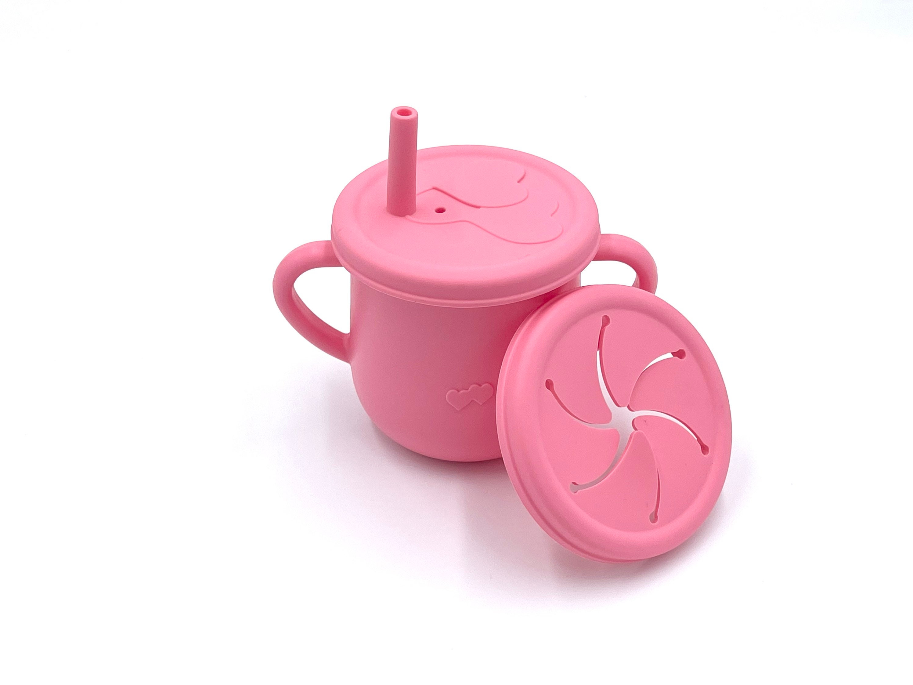 Silicone Snack Cups,Kids Snack Containers No Spill,Treat Holders with Handle Dust Proof Lid,Dishwasher Safe and BPA Free, Pink