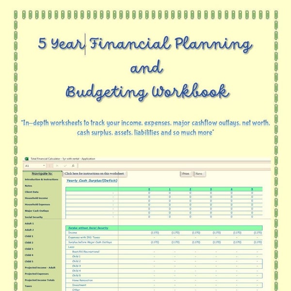 5 year Budget Planner Tool / Finance Tracking Excel Sheet/Spreadsheet