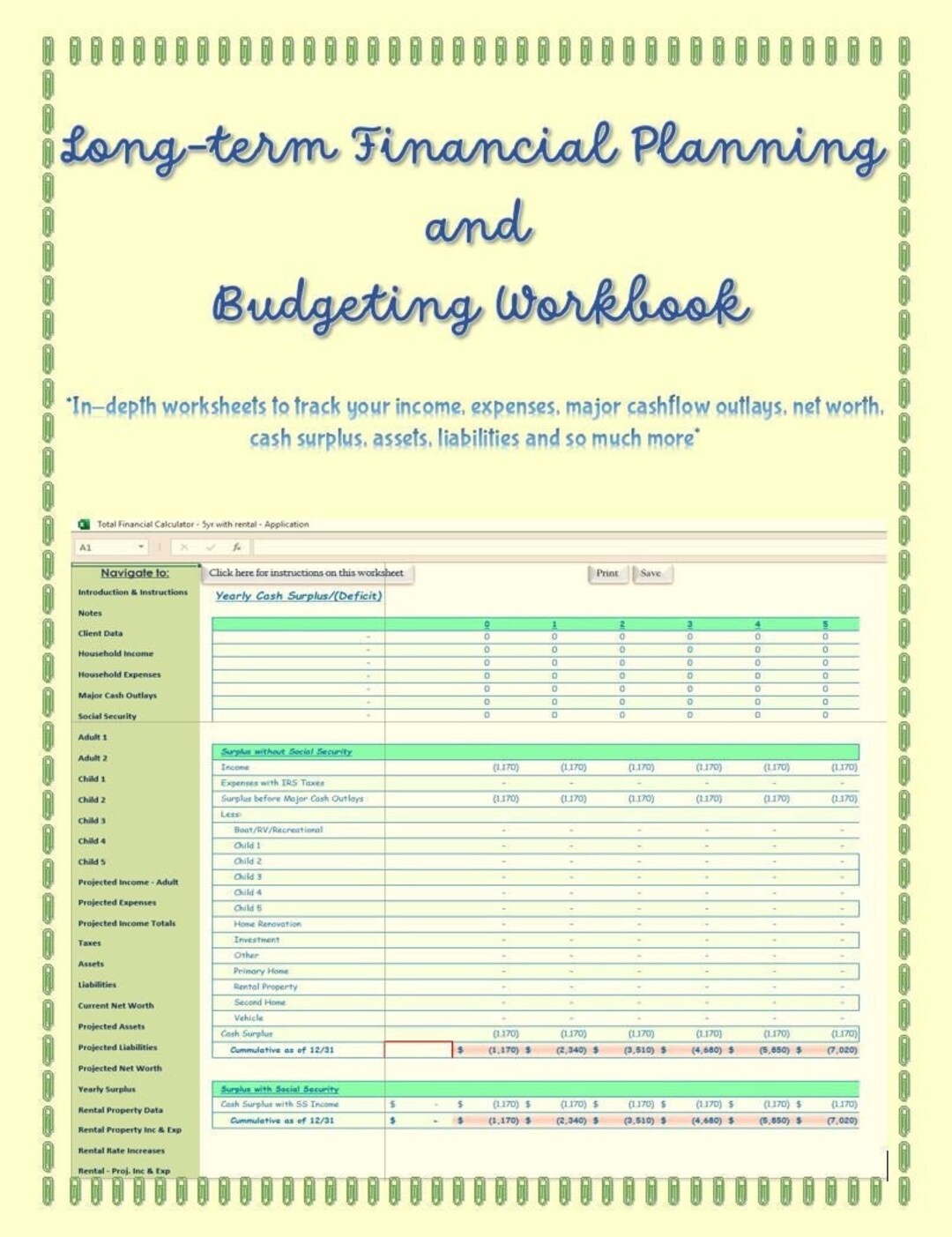 Longterm Budgeting/financial Spreadsheet/excel Sheet Etsy