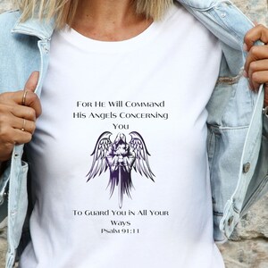 Christelijk T-shirt Psalm 91, evangeliekleding met engelbescherming