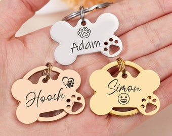 Placa de identificación de hueso para perro, placa de identificación para perro, placa de identificación para perro, placa de identificación grabada ...
