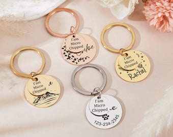 Microchipped Dog Tag,Dog ID Tag,Dog Tag Personalized,Dog Name Tag,Custom Dog Tag,Engraved Dog Tag,Pet Dog Cat Gifts,Gold Dog Tag for Dogs