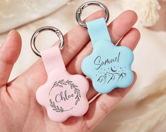 Pet Apple Air Tag Holder for Dogs Collar Personalized Engraved Airtag Case Flower Silicone Pet Collar Holder AirTag Dog Collar Cover Dog Tag