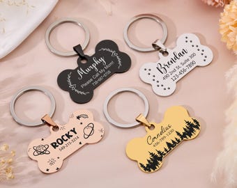 Personalized Pet ID Custom Engraved Dog Tag,Puppy Pet Gift,Bone Shaped Collar Dog Tag,Pet Name Tag,Dog Tags With Address Number Birthday