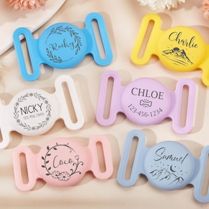 Pet AirTag Collar Holder,Slide on Dog Name Tag,Custom AirTag Cat Collar,Engraved Air Tag Case for Dog Collar,Silicone Slient Air Tag Case