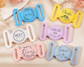 Pet AirTag Collar Holder,Slide on Dog Name Tag,Custom AirTag Cat Collar,Engraved Air Tag Case for Dog Collar,Silicone Slient Air Tag Case