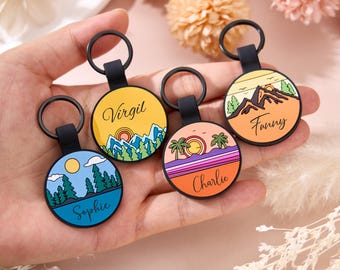 Personalized Pet ID Tag,Custom Engraved Dog Tag,Nature-Inspired Artwork Silent Dog Tag,Silicone Dog Tag,Round Shape Pet Tag,Puppy Pet Gift