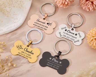 Personalized Stainless Steel Collar ID Dog Tag,Bone Shaped Pet Tag,Custom Engraved Name Dog Tag Collar,Mini Cat Tag,Dog Gift,Puppy Pet Gift