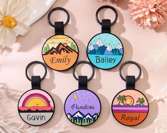 Personalized Dog Tag,Nature-Inspired Artwork Soundless Pet Tag,Custom Engraved Silicone Dog Tag,Round Shape Collar Cat Tag,Dog Gift,Pet Gift