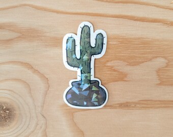 holographic Saguaro cactus with arms for cactus lovers and Hydro flask and water bottle sticker, laptop sticker, desert cactus