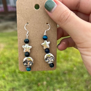 Sterling Silver Moon and Star Dangly Earrings