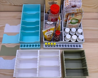 Organizzatore da cucina per ingredienti da forno con portabottiglie di aromi, divisori rimovibili, organizer per cassetti, inserto per cassetti per la conservazione degli ingredienti da forno.