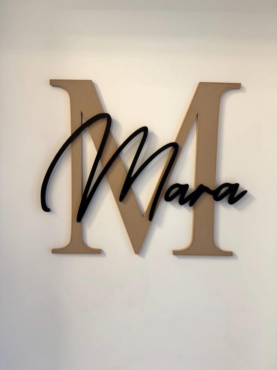 Großes Personalisiertes Namensschild mit Initiale – 3D-gedruckte Wanddeko  Türdeko mit Wood PLA Option | Geschenk für Familie & Kinderzimmer