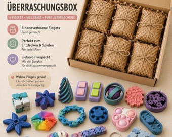 Fidget Bundle mit 6 verschiedenen Fidgets & Clickern, Geschenkbox für Stressabbau |  Sensorik Spielzeug Bundle, 3D Druck Fidget Set