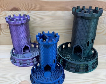 Dice Tower Castle with Integrated Tray – 3D Printed Dice Tower, RPG & DnD Accessory, Shimmering Dual Color PLA, Tabletop Dice Aid